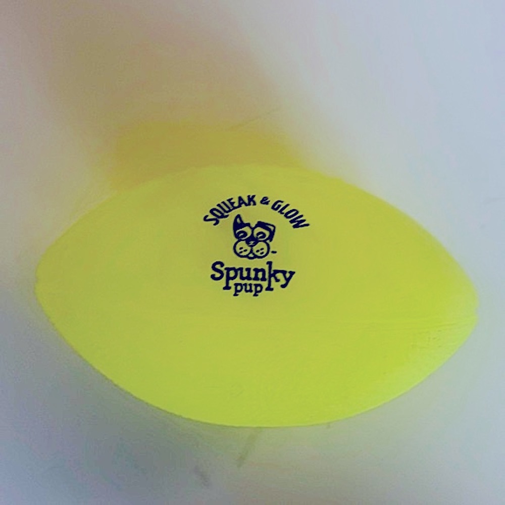 Squeak & Glow Spunky Pup Glow in the Dark Neon Football Squeaking Dog Toy